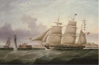 Joseph Heard - The Barque Emilia Heading Into Liverpool And Shown In Two Positions Off The Perch Rock Fort And Lighthouse
