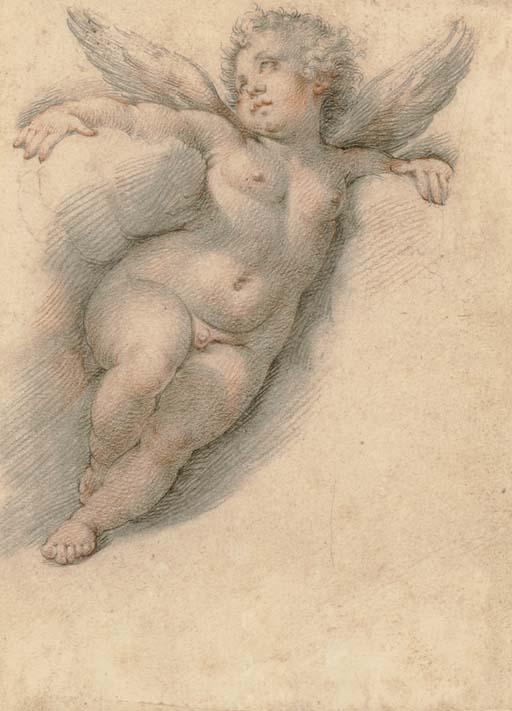 Joseph Heintz The Elder - A putto leaning on clouds, after Raphael