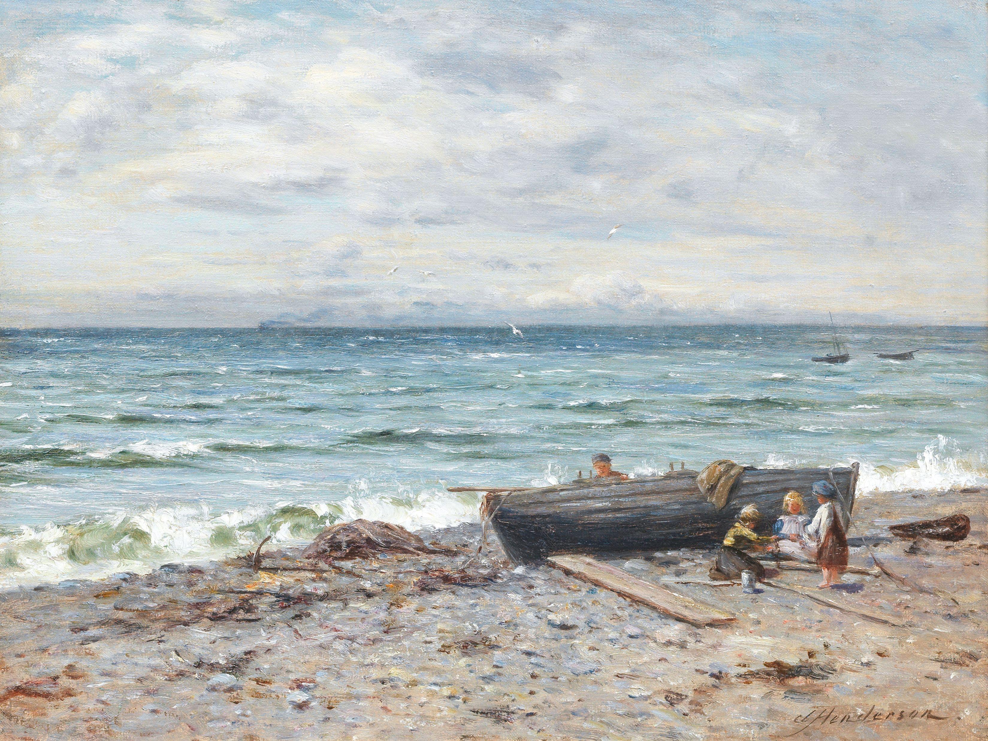 Joseph Henderson RSW - Fisher Children, Ayrshire