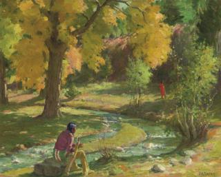 Joseph Henry Sharp - Bawling Deer & Son, Black Deer--Taos