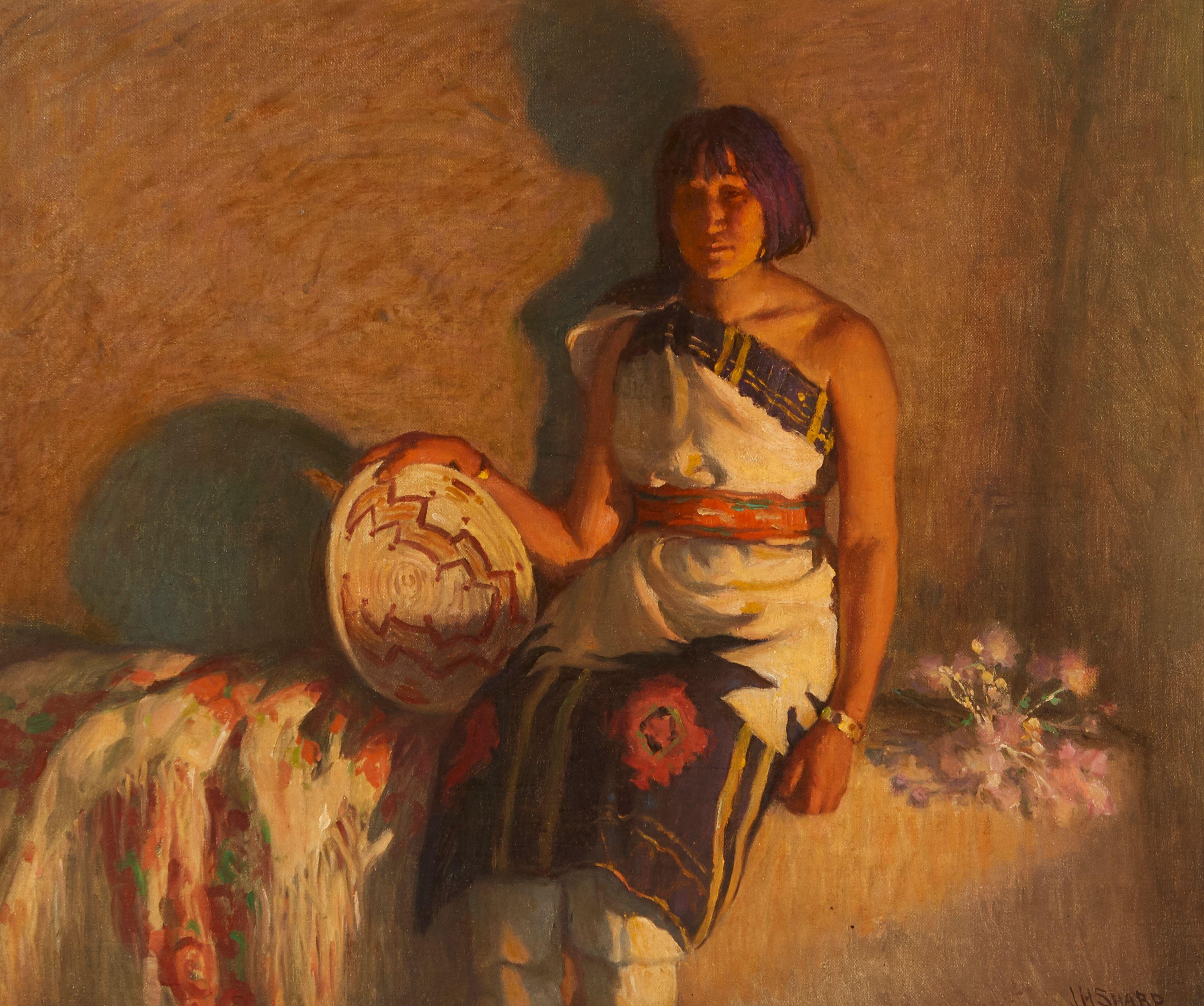 Joseph Henry Sharp - Leaf Down - Taos Indian Girl