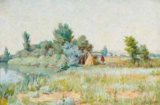 Joseph Henry Sharp - Montana Landscape with Honeymoon Hogan