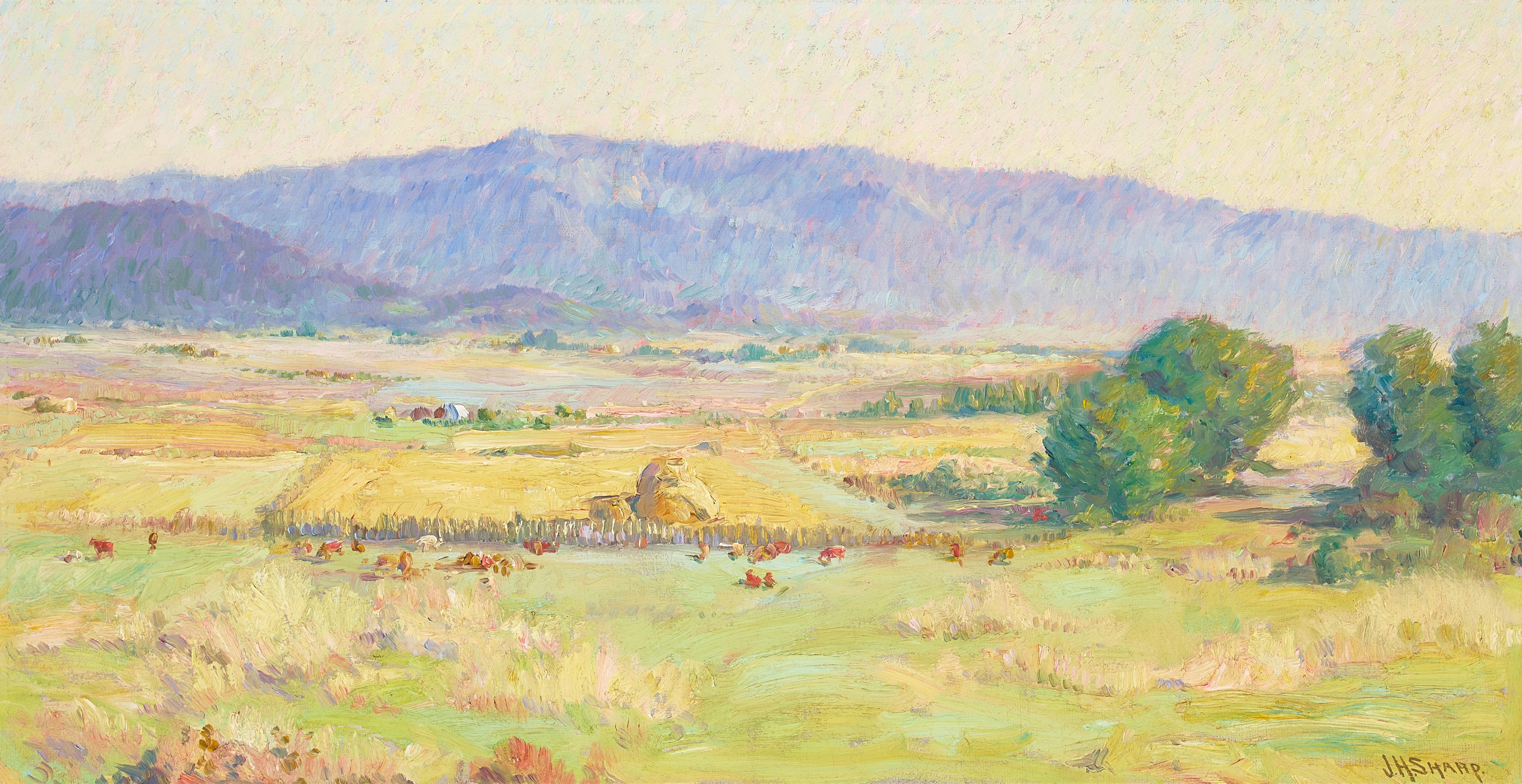 Joseph Henry Sharp - Pastoral Fields - Taos Valley 17 1/4 x 33 1/4 in. framed 28 x 44 in.