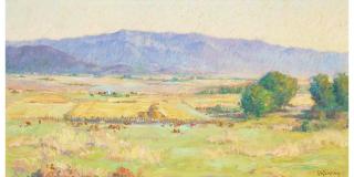 Joseph Henry Sharp - Pastoral Fields - Taos Valley 17 1/4 x 33 1/4 in. framed 28 x 44 in.