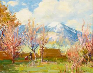 Joseph Henry Sharp - Springtime Taos Mountain 8 x 10 in. framed 14 x 16 in.