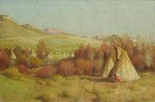 Joseph Henry Sharp - Summer Camp Life, Crow Encampment, Little Big Horn, Montana