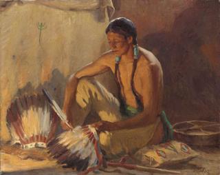 Joseph Henry Sharp - The War Bonnet Maker