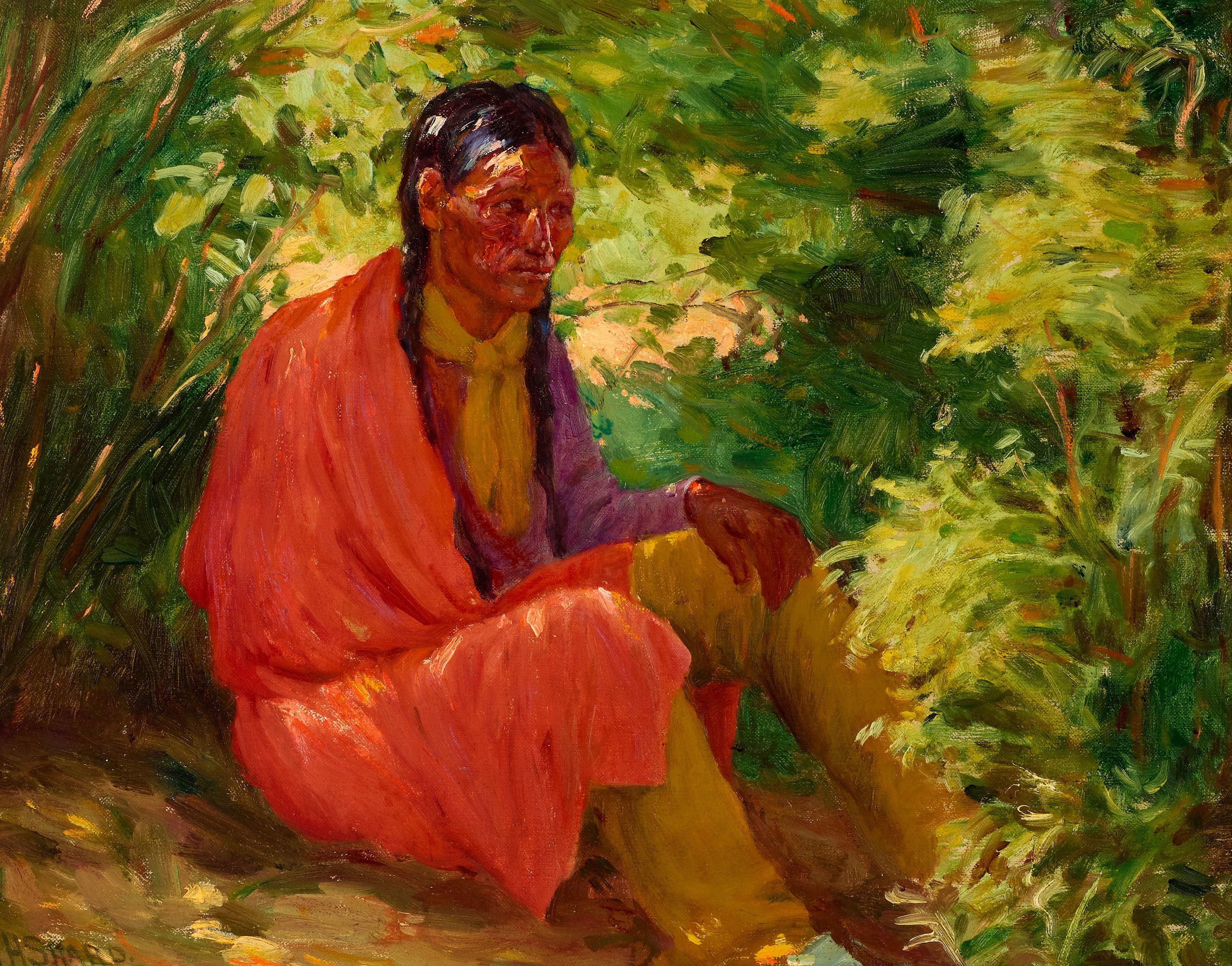 Joseph Henry Sharp - White Weasel 16 x 20 in. framed 24 x 28 in.