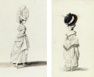 Joseph Highmore - Four studies of ladies in elaborate dress (two illustrated)