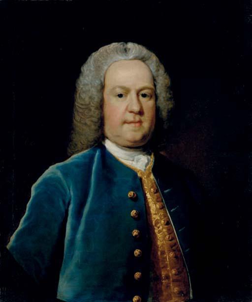 Joseph Highmore - Portrait of a gentleman, bust-length, in a blue coat and golden vest