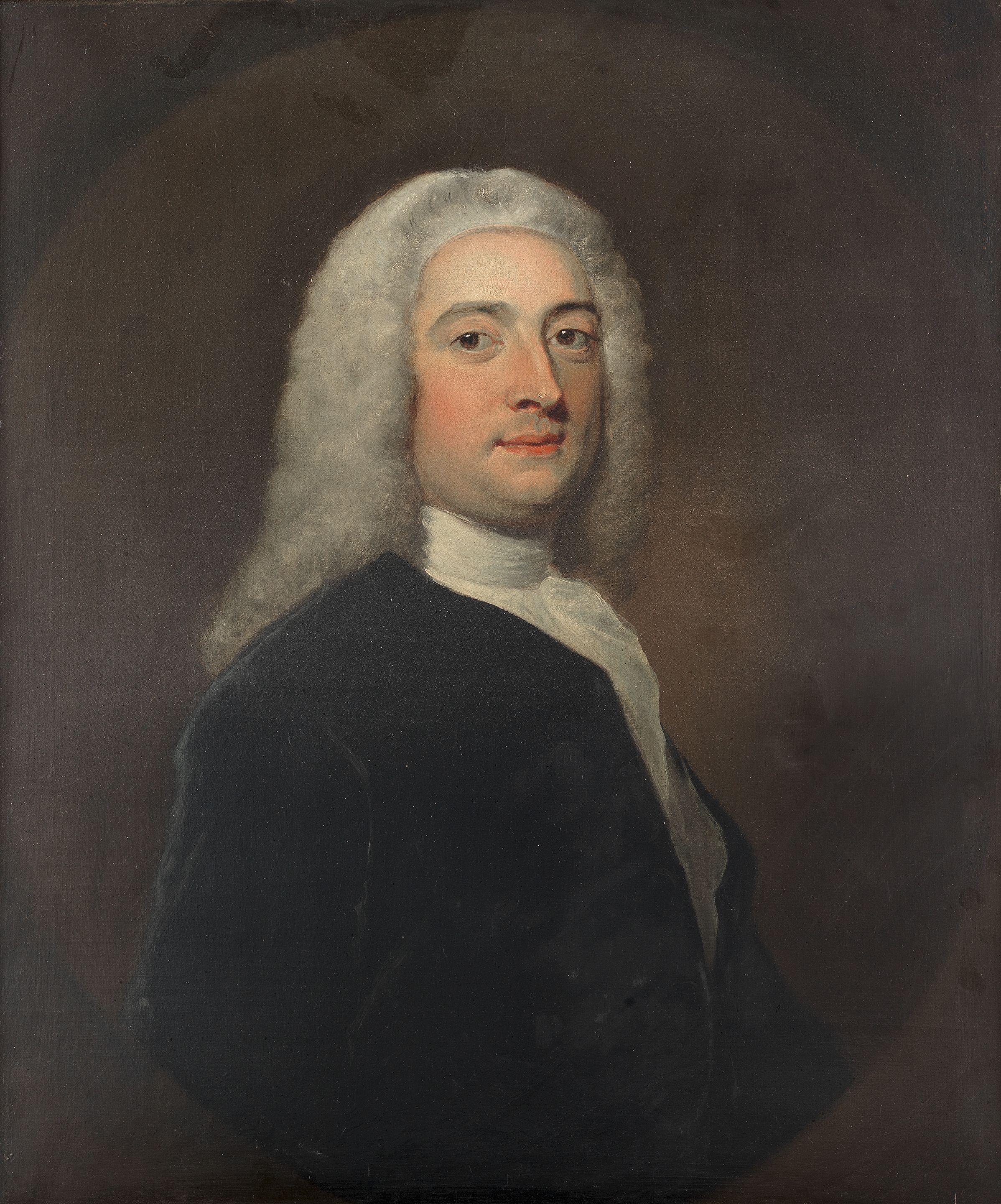 Joseph Highmore - Portrait of a gentleman, half-length, in a blue coat, within a painted oval