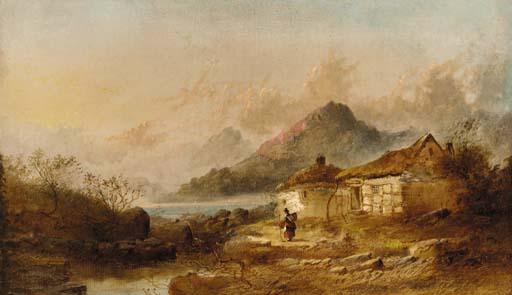 Joseph Horlor - A figure before a cottage in a lake landscape; and Figures resting in a mountainous landscape
