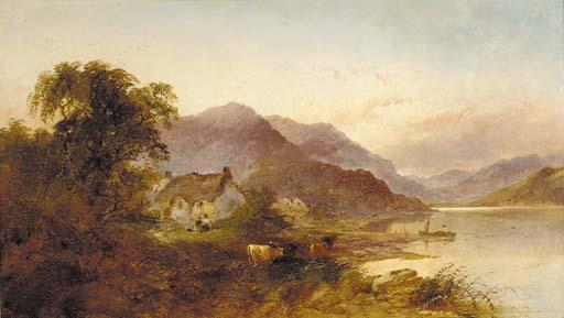 Joseph Horlor - Cattle Watering Before A Cottage In A Mountainous Landscape