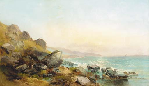 Joseph Horlor - Figures on a coastal path at sunset