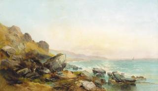 Joseph Horlor - Figures on a coastal path at sunset