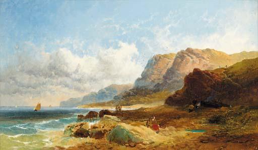 Joseph Horlor - Fisherfolk on the shore; and Cattle watering in an extensive river landscape