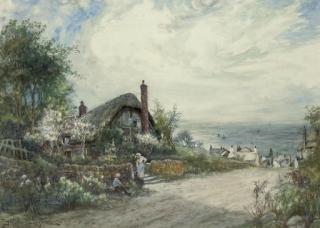 Joseph Hughes Clayton - Figures gossiping in a coastal hamlet (illustrated); and Fisherwomen waiting for the catch on the quayside