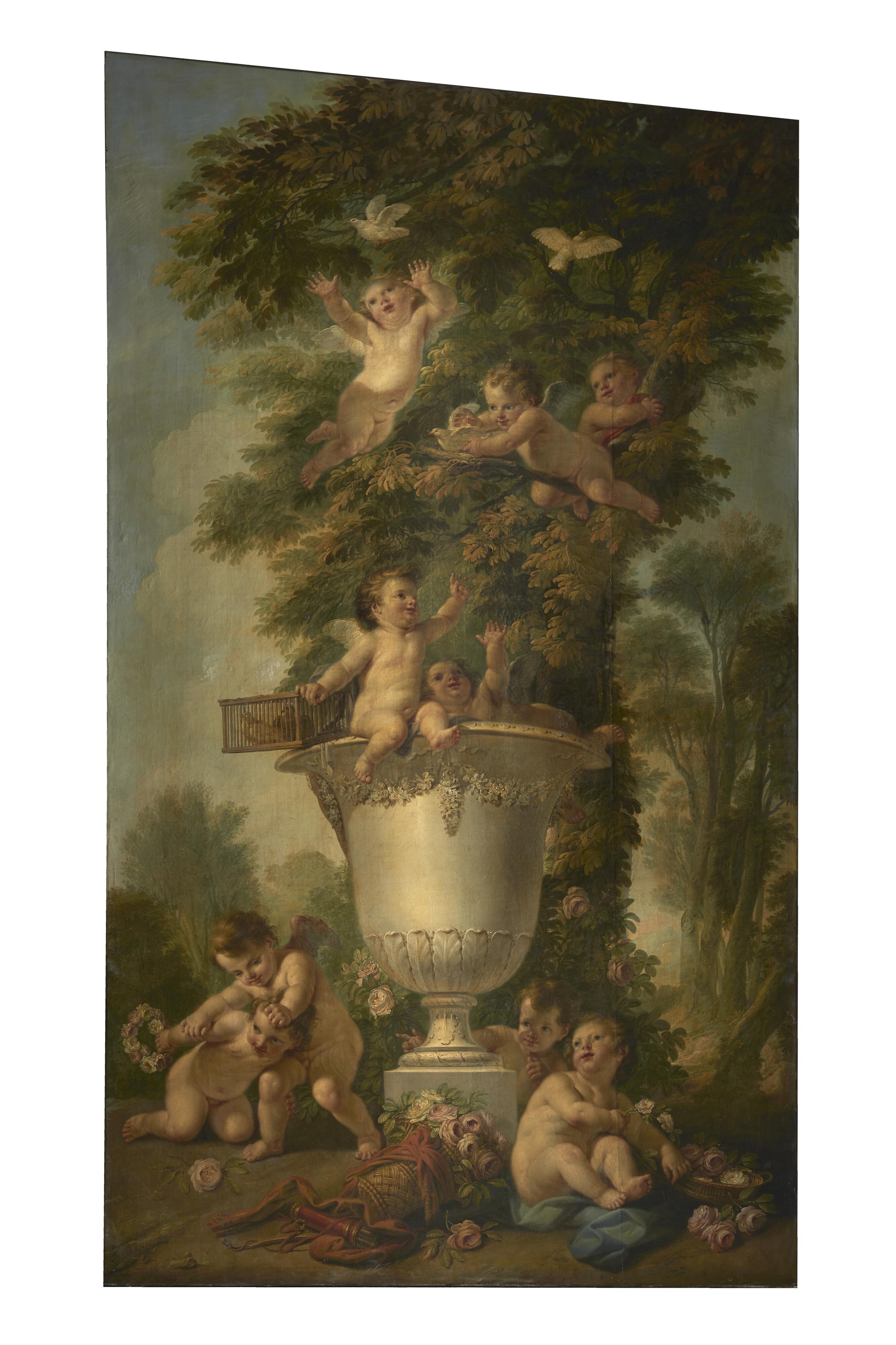 Joseph Ignace François Parrocel - Game of cherubs and cupids with doves and baskets of flowers