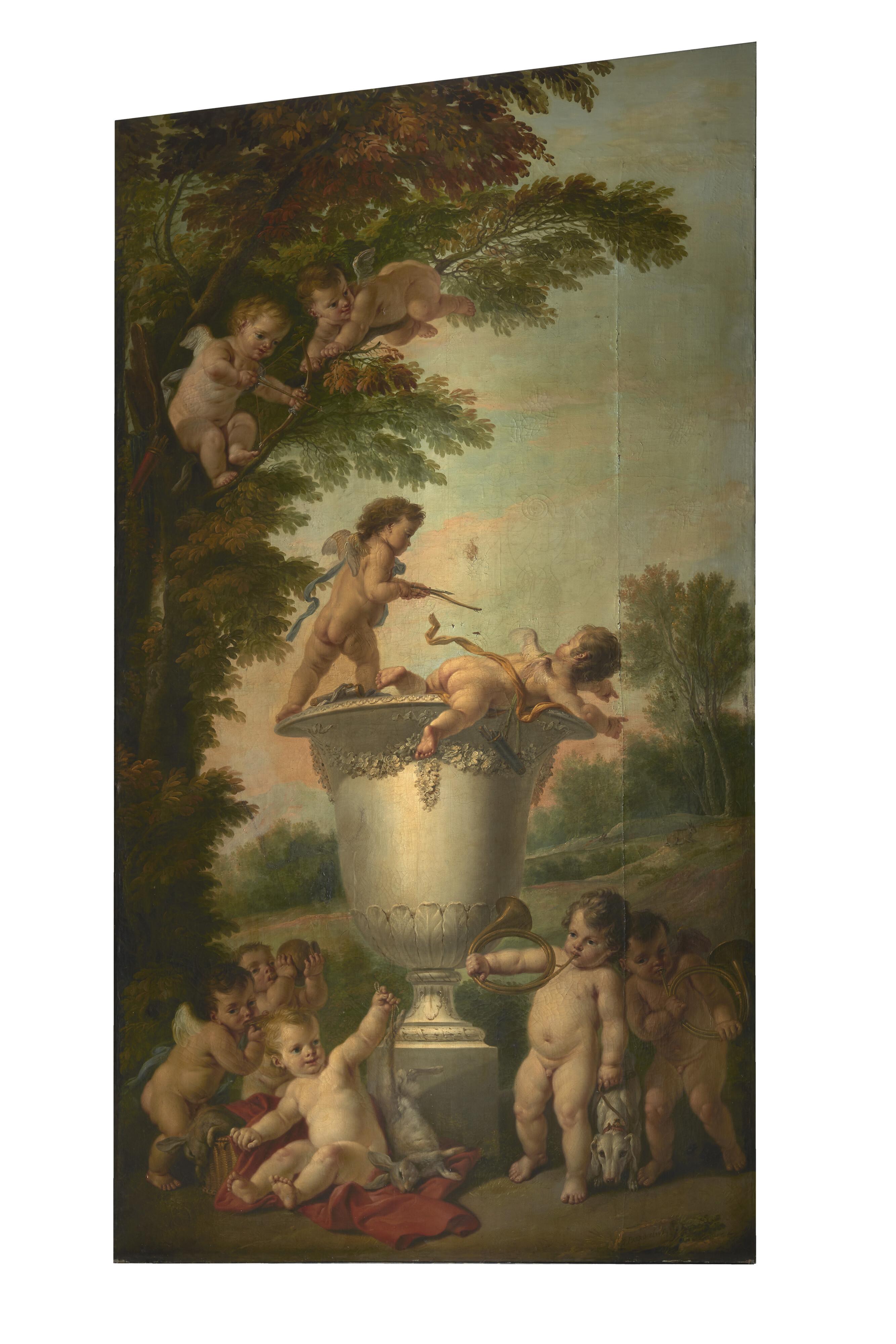 Joseph Ignace François Parrocel - Putti and cupids around a vase