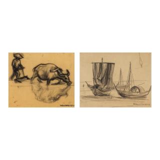 Joseph Inguimberty - Deux dessins aux sujets vietnamiens
