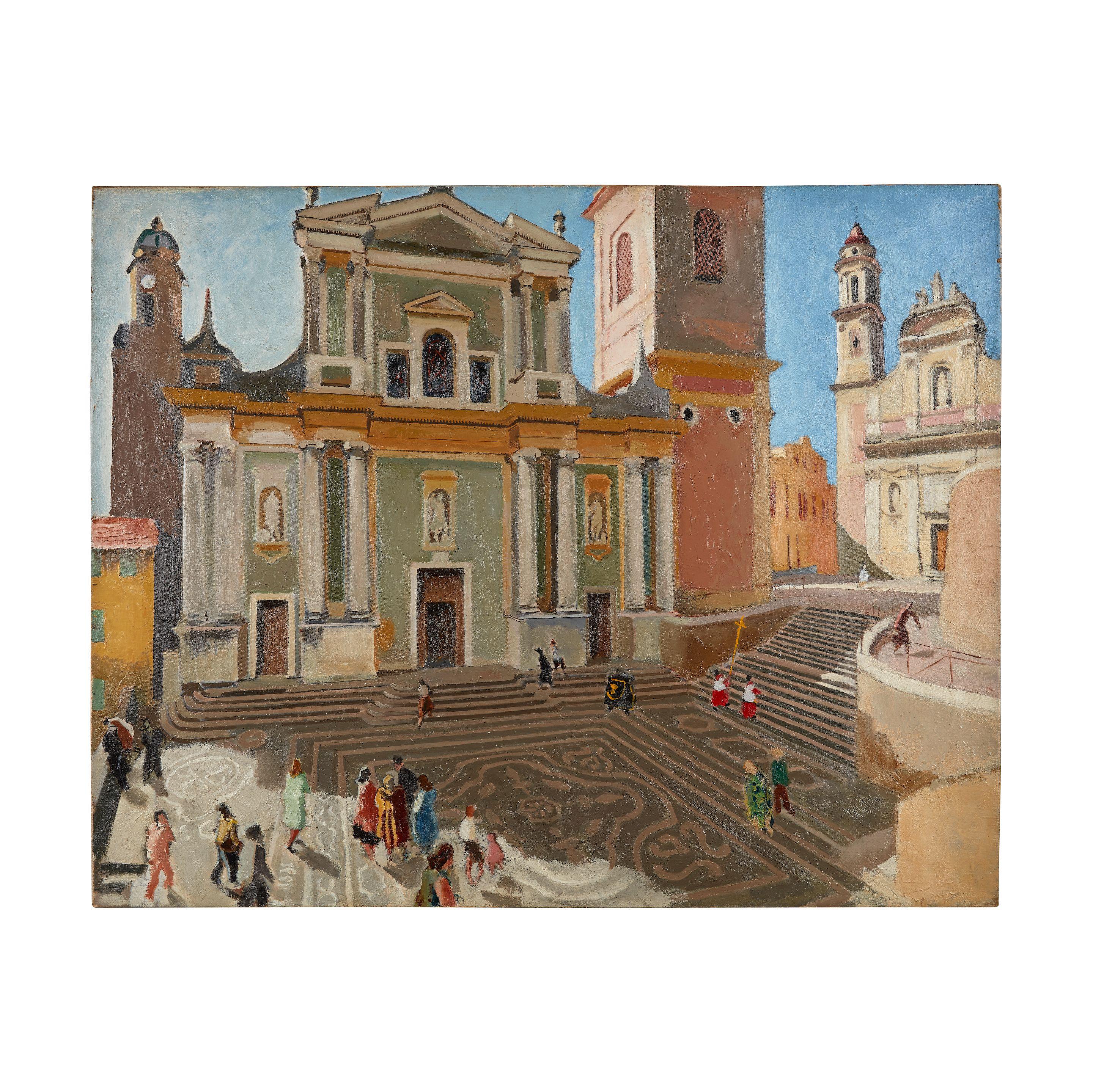 Joseph Inguimberty - Le parvis de l\'église Saint-Michel à Menton