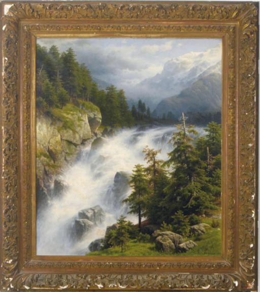 Joseph Jansen - Waterfall In An Alpine Landscape