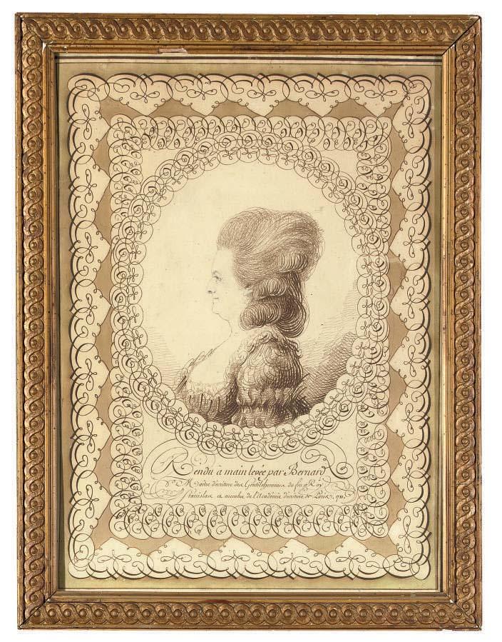 Joseph-Jean Bernard - Portrait of a lady, in profile, in an elaborate cartouche