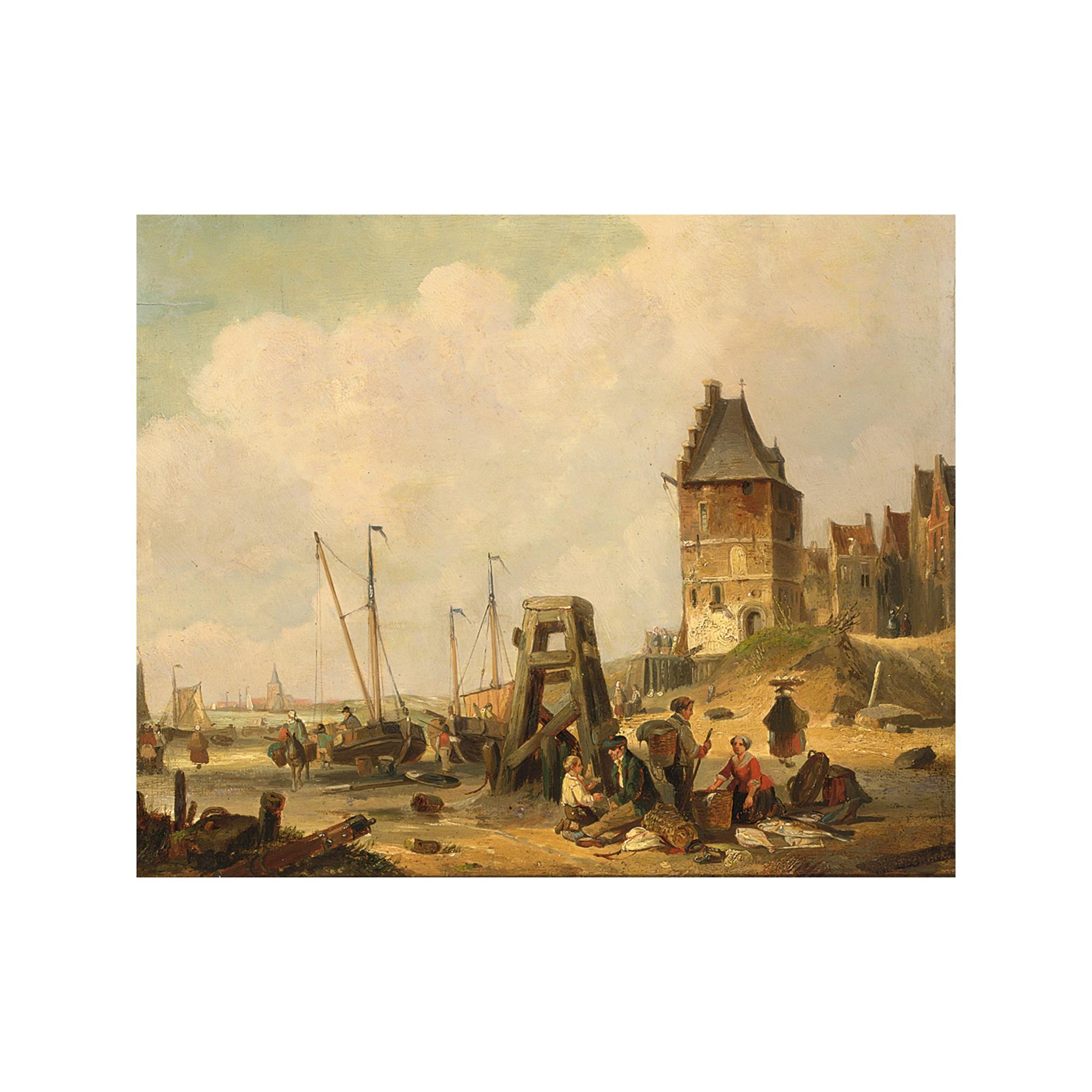 Joseph Jodocus Moerenhout - Fisherfolk In A Village, Zeeland
