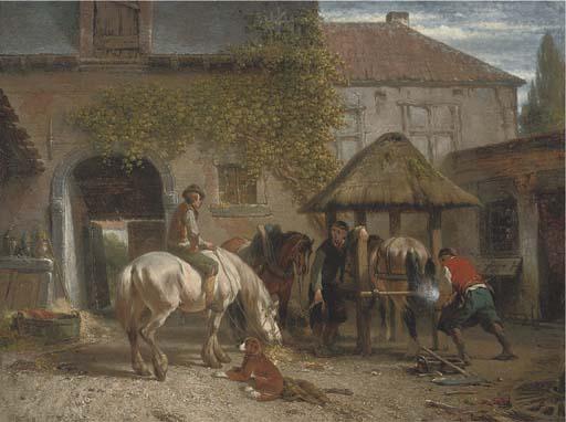 Joseph Jodocus Moerenhout - Shoeing Horses At The Blacksmith
