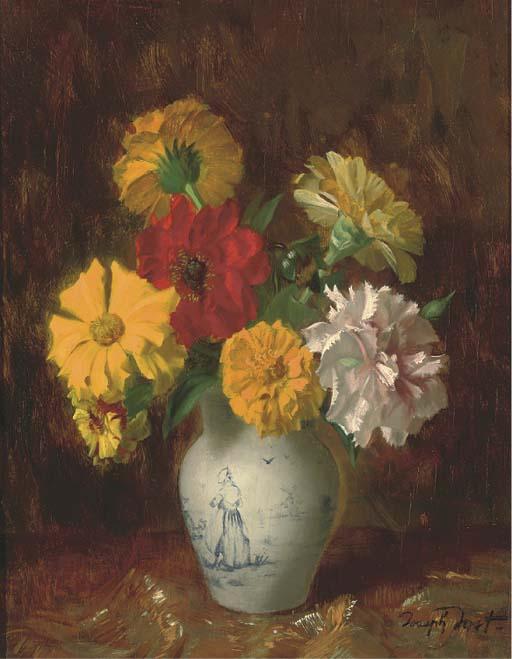 Joseph Jost - Autumnal flowers in a porcelain vase
