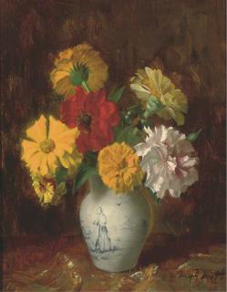 Joseph Jost - Autumnal flowers in a porcelain vase