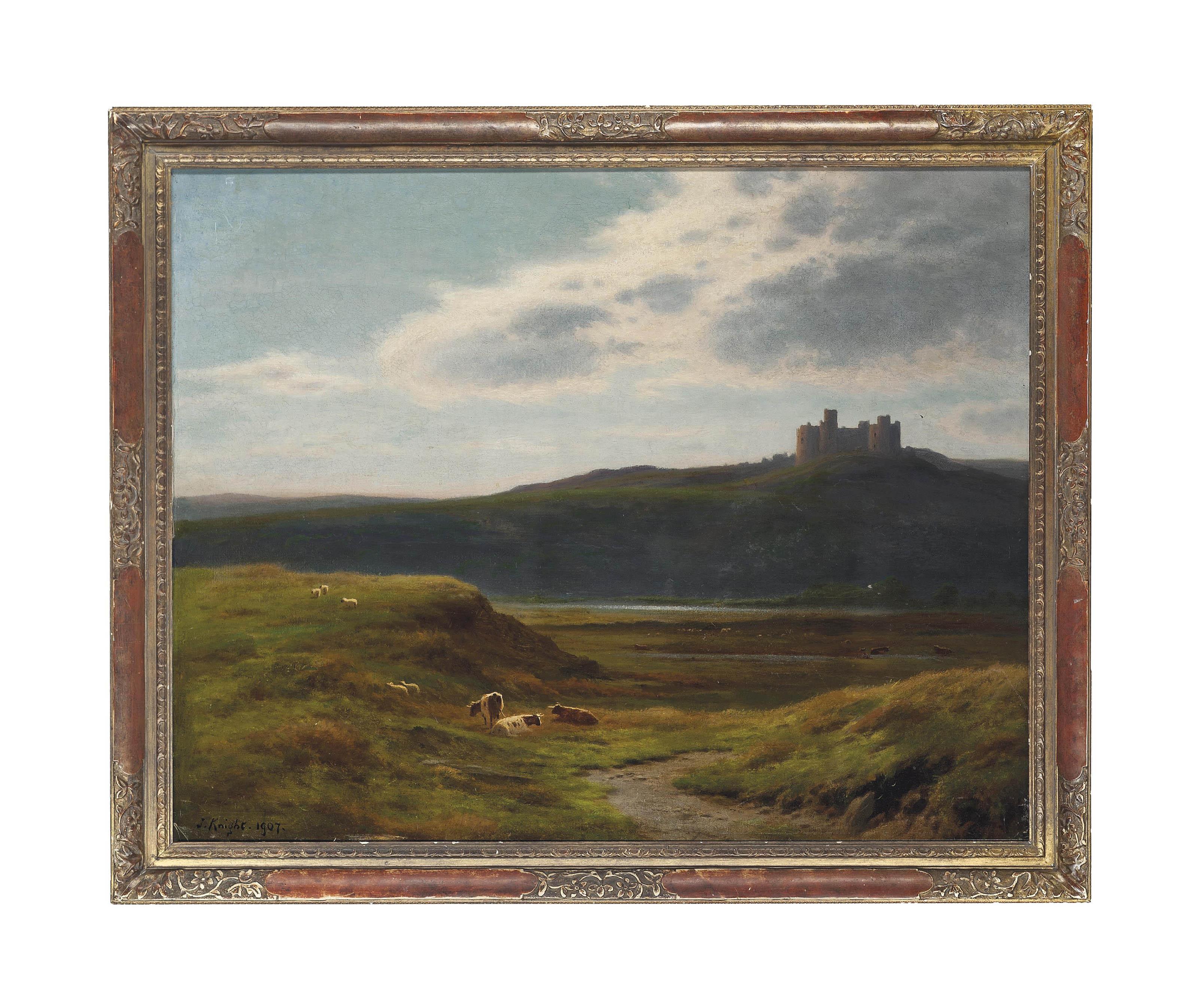 Joseph Knight - Harlech Castle With Cattle Grazing In The Foreground
