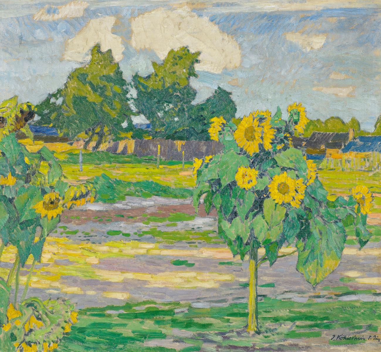 Joseph Kohlschein d.J. - Bauerngarten mit Sonnenblumen.