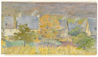 Joseph Kohlschein d.J. - Blick durch die Weinberge auf Alken an der Mosel.