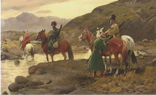 Joseph Konarski - Kosaken am Wasser: Cossacks crossing a river
