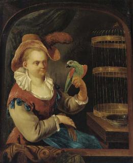 Joseph Konrad Seekatz - A lady with a parrot at a casement