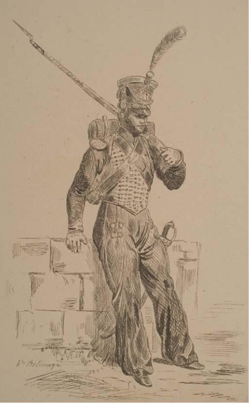 Joseph-Louis-Hippolyte Bellangé - Un Grenadier de Profil Pointant Son Fusil Vers la Droite; Et Un Hussard Appuyé Sur Un Muret
