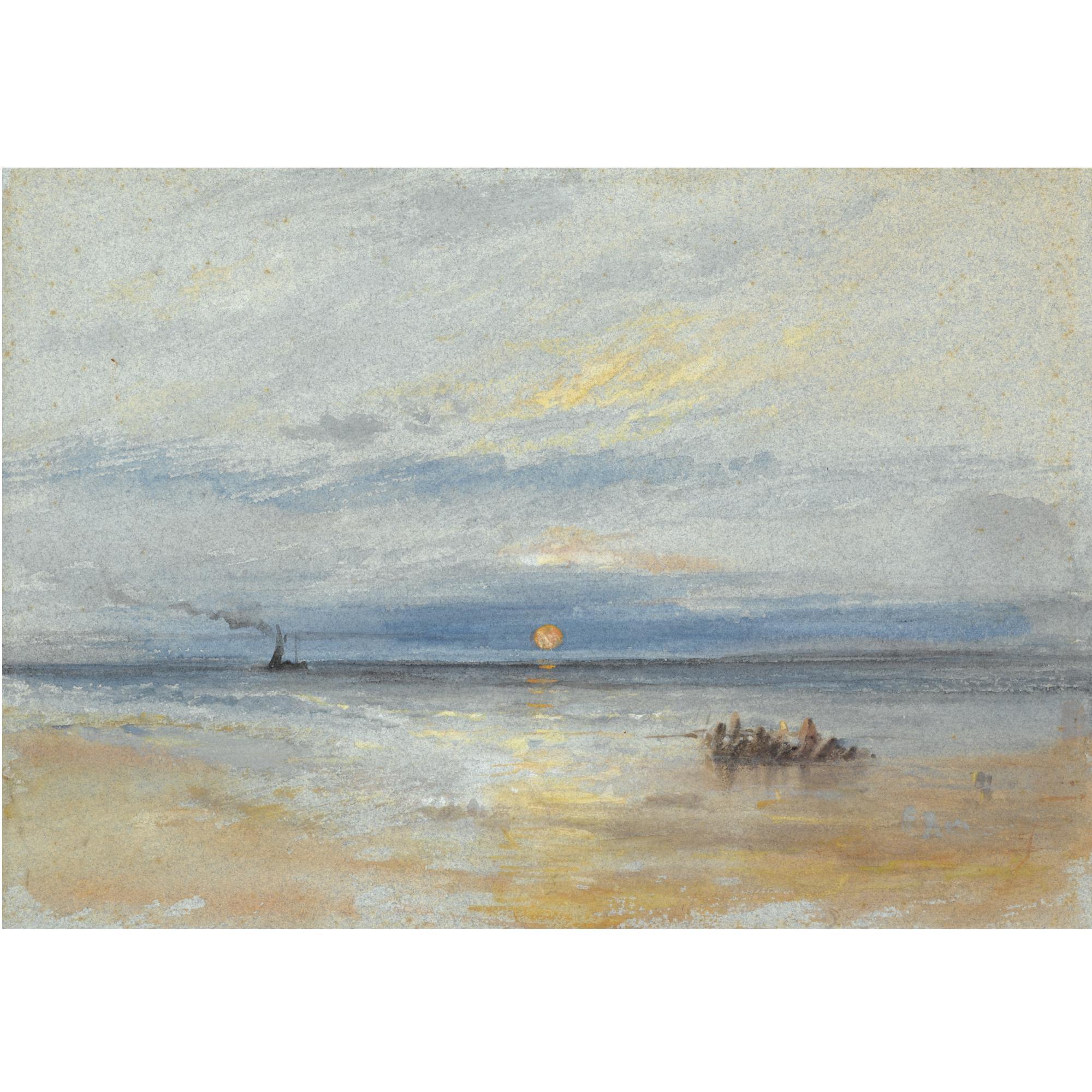 Joseph Mallord William Turner R.A. - Coastal View At Sunset With Fishing Boat Returning To Port