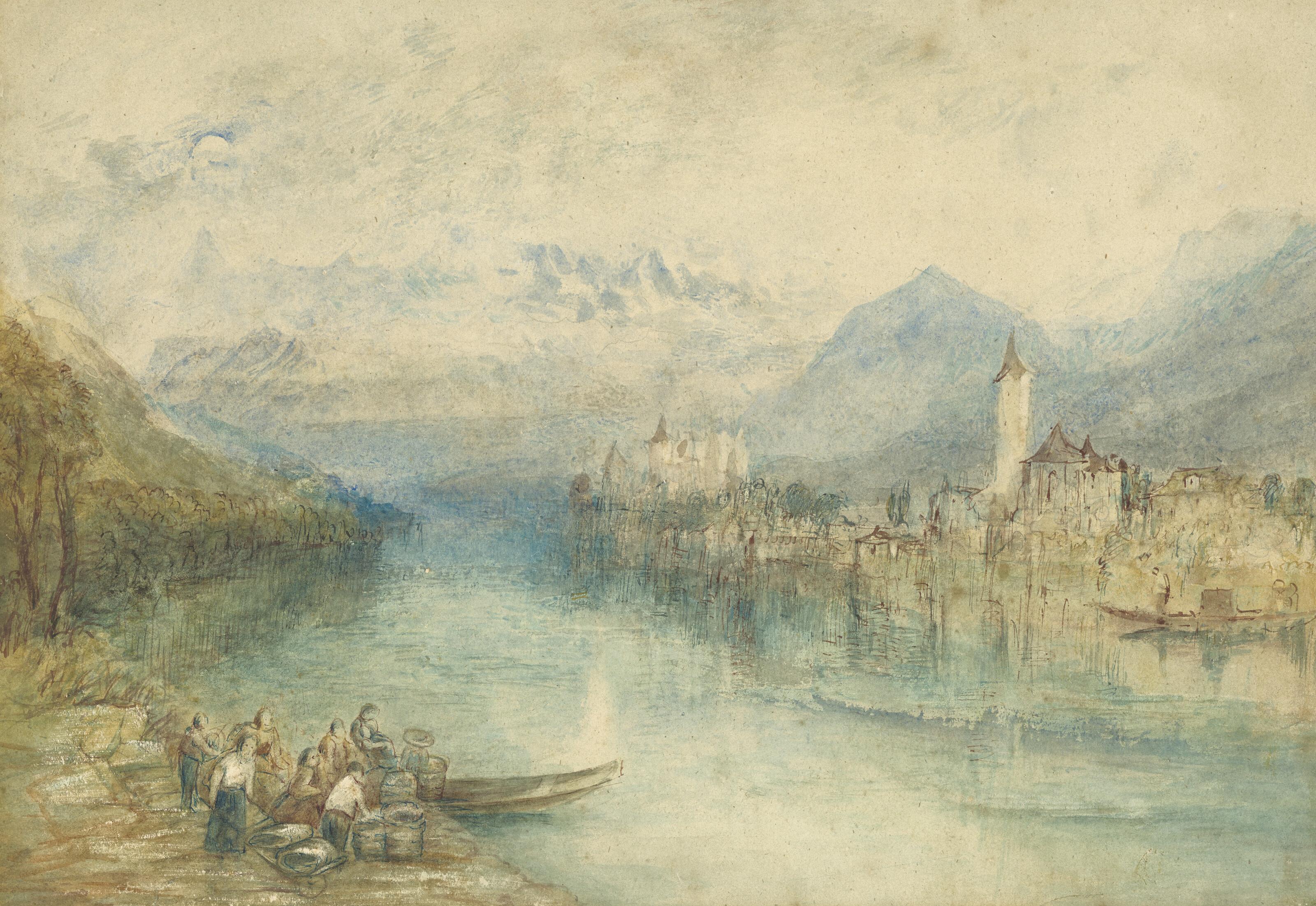 Joseph Mallord William Turner, R.A. - Looking towards Lake Thun, from opposite Scherzligen, with Schloss Schadau and the Niesen in the distance, Switzerland