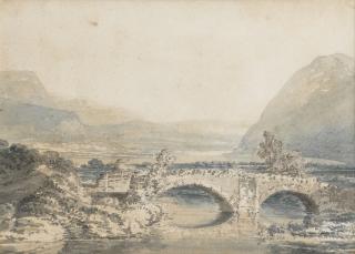 Joseph Mallord William Turner RA - A mountainous river landscape with a bridge