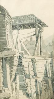 Joseph Mallord William Turner RA - Buildings on a wooden quayside