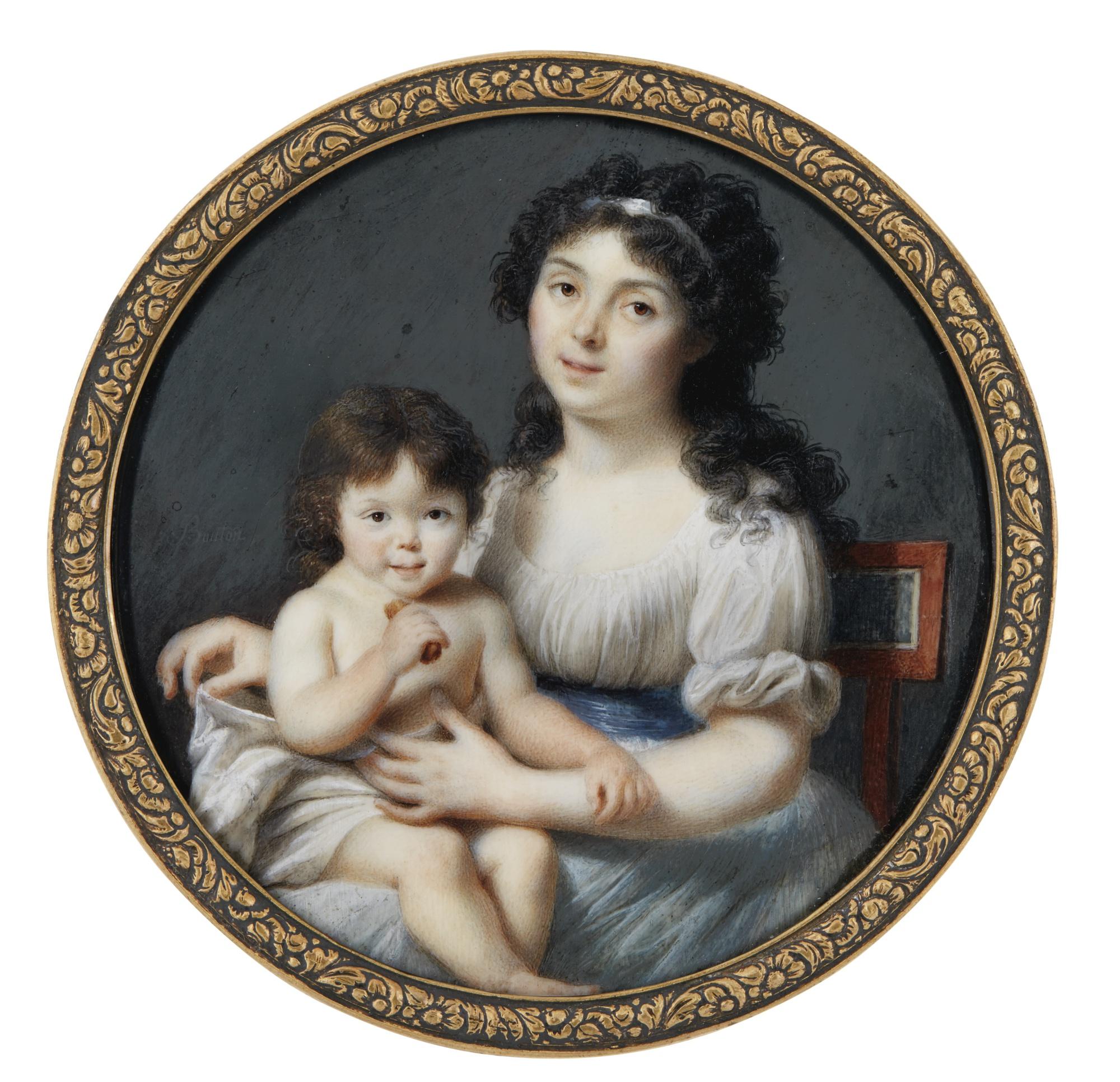 Joseph Marie Bouton - A Portrait Of A Mother And Child, Seated