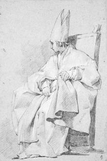 Joseph-Marie Vien - A Seated Figure Dressed As A Bishop In Profile To The Left