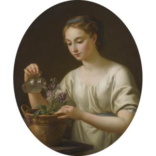 Joseph-Marie Vien - A Young Woman Watering A Pot Of Flowers, \