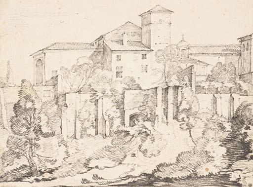 Joseph-Marie Vien - Une église avec un groupe de bâtiments, Rome