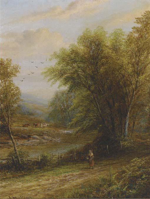 Joseph Mellor - A lady ambling along a riverside track