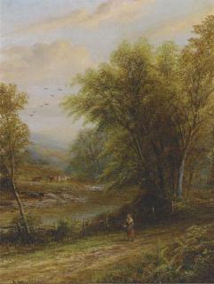 Joseph Mellor - A lady ambling along a riverside track