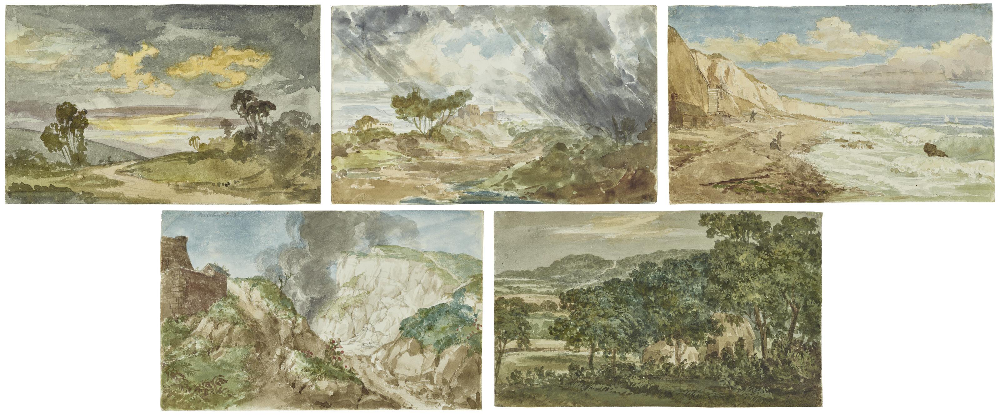 Joseph Michael Gandy, A.R.A. - Five landscape sketches, including: A view of Brighton Beach; Landscape near Norwood; and Chalk pit near Eastbourne