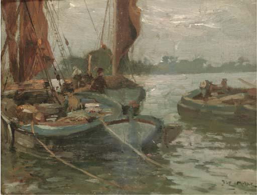 Joseph Milne - Shipping Vessels Moored Off A Coastline