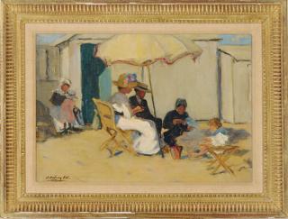 Joseph Milner Kite - A leisure afternoon on the beach under the umbrella